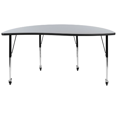 Emma And Oliver Mobile 60" Half Circle Wave Collaborative Grey Adjustable Height Activity Table - Image 8