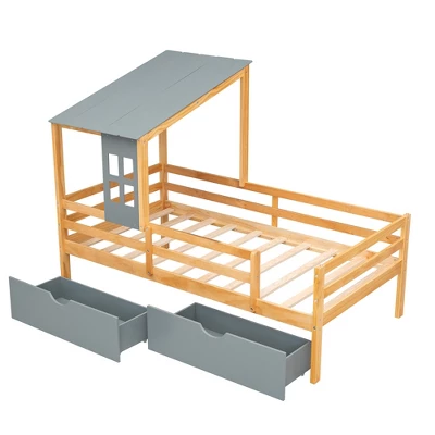 Twin Size House Low Loft Bed With Two Storage Drawers - ModernLuxe - Image 4