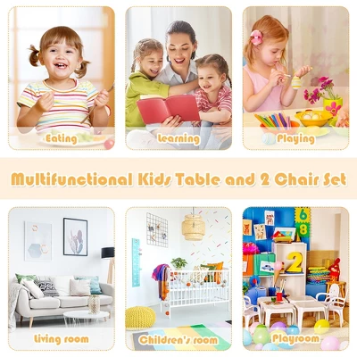 Costway Kids Wooden Table & 2 Chairs Set Children Activity Table Set - Image 3