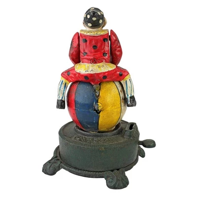 Design Toscano Spinning Acrobat Clown On Globe Authentic Iron Mechanical Bank - Image 2