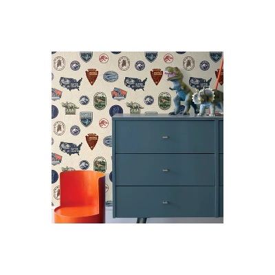 Jurassic World Badges Peel & Stick Wallpaper Beige - RoomMates - Image 2