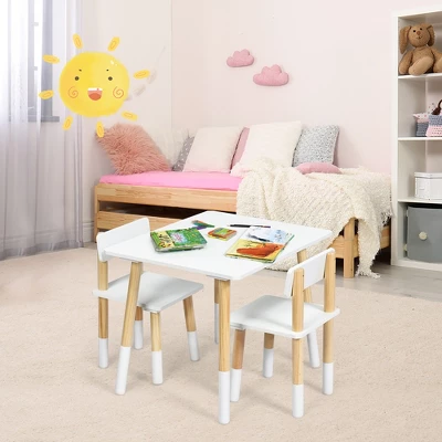 Costway Kids Wooden Table & 2 Chairs Set Children Activity Table Set