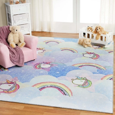 Unicorn Rainbow Colorful Kids Playroom Nursery Washable Indoor Area Rug By Blue Nile Mills