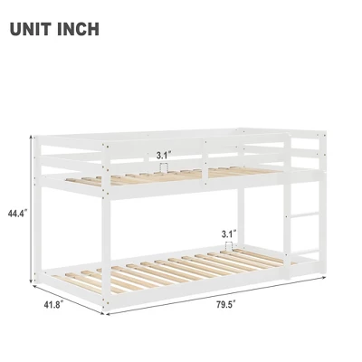 Twin Over Twin Floor Bunk Bed With Ladder And Safety Guardrail-ModernLuxe - Image 3