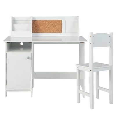 Costway Kids Desk And Chair Set Study Writing Workstation With Bookshelf & Bulletin Board - Image 9