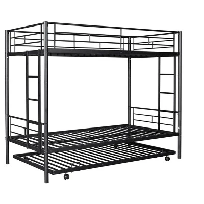 Twin Over Twin Metal Bunk Bed With Trundle Bed And Ladders-ModernLuxe - Image 7