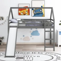 Full Size House Shape Loft Bed With Slides - ModernLuxe