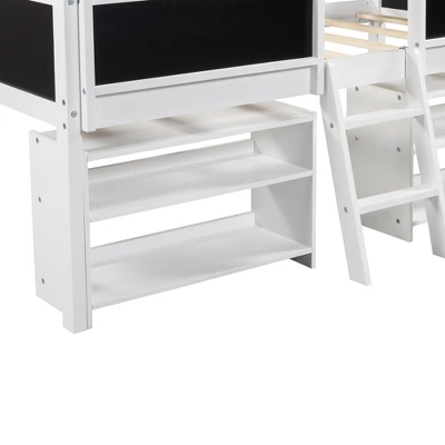 Twin Size Low Loft Bed With Two Removable Shelves, Ladder And Decorative Rail Chalkboard - ModernLuxe - Image 6