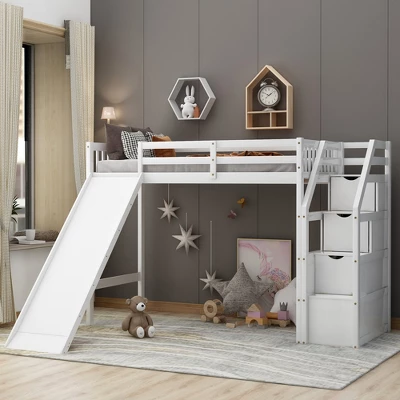 Twin Loft Bed With Storage And Sliders - ModernLuxe