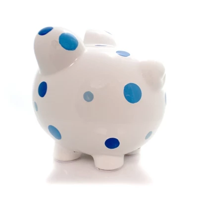 Bank Blue Multi Dot Bank - 1 Bank 7.75 Inches - Polka Piggy Money Saving - 3606Bl - Ceramic - Blue - Image 2