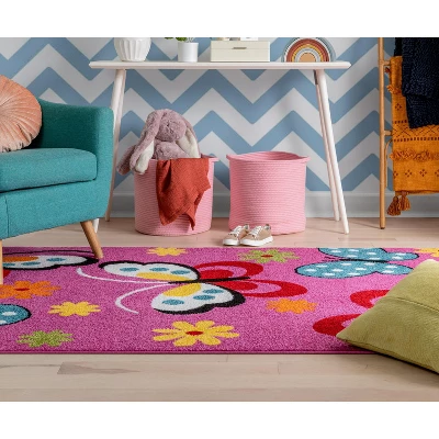 Well Woven Modern Daisy Butterflies Bright Kids Room Carpet Soft Durable Pink Area Rug - Image 7