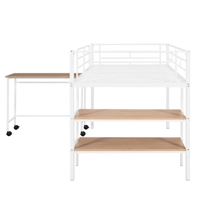 Twin Size Metal Loft Bed With Desk And Shelves - ModernLuxe - Image 7