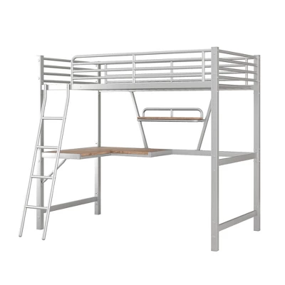 Twin Size Loft Metal Bed With Desk And Shelves - ModernLuxe - Image 4