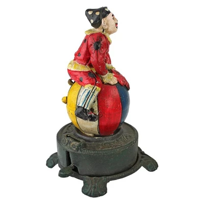 Design Toscano Spinning Acrobat Clown On Globe Authentic Iron Mechanical Bank