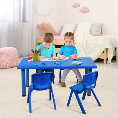 Costway Kids Plastic Rectangular Learn And Play Table Playroom Kindergarten Home Blue - Image 3
