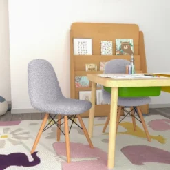 Emma And Oliver Set Of 2 Children's Dorset Faux Shearling Accent Chairs With Beechwood Legs For Bedroom, Play Room And More