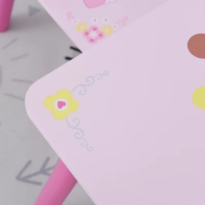 Qaba 3-Piece Kids Wooden Table And Chair Set With Crown Pattern Gift For Girls Toddlers Arts Reading Writing Age 2-4 Years Pink - Image 4