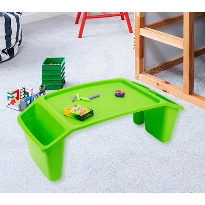 Mind Reader Kids’ Lap Desk, Freestanding Portable Table With Side Pockets, Plastic, Green, 2-Pack