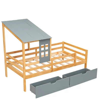 Twin Size House Low Loft Bed With Two Storage Drawers - ModernLuxe - Image 3