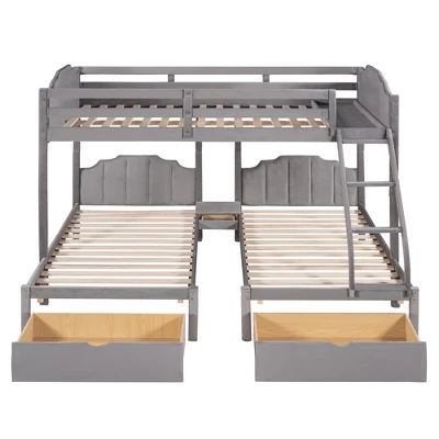 Full Over Twin & Twin Bunk Bed, Velvet Triple Bunk Bed With Drawers And Guardrails-ModernLuxe - Image 5