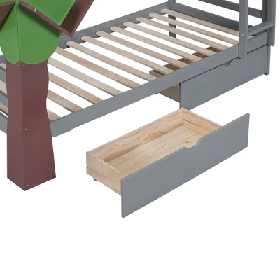 Twin-Over-Twin Bunk Bed With A Tree Decor And Two Storage Drawers-ModernLuxe - Image 12