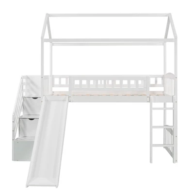 Twin Size House Shape Loft Bed With Two Drawers And Slide - ModernLuxe - Image 4