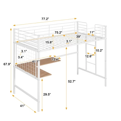 Twin Metal Loft Bed With Desk And Metal Grid - ModernLuxe - Image 3