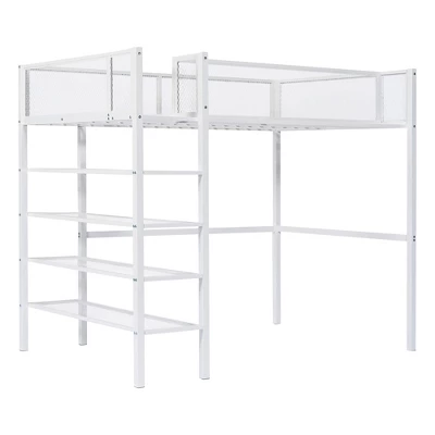 Metal Twin Size Loft Bed With 4 Shelves And Storage - ModernLuxe - Image 3
