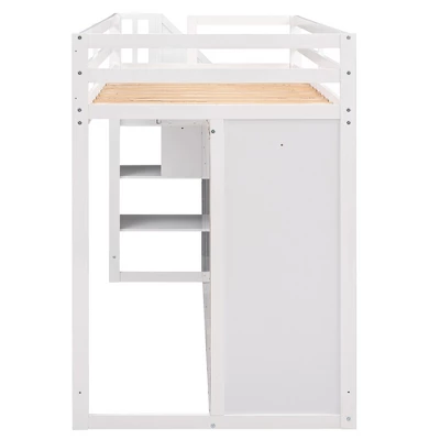 Functional Twin Loft Bed With 3 Shelves, 2 Wardrobes, 2 Drawers And Ladder With Storage-ModernLuxe - Image 7