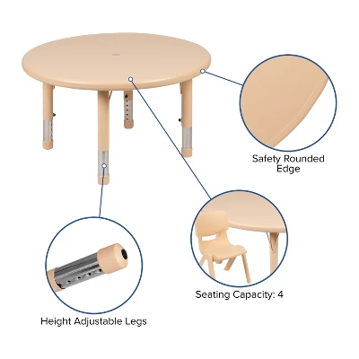 Emma And Oliver 33" Round Plastic Height Adjustable Activity Table Set With 4 Chairs - Image 3