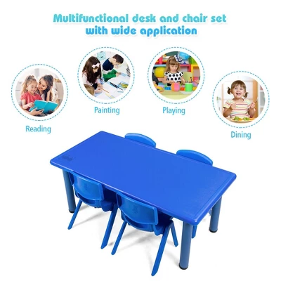 Costway Kids Plastic Rectangular Learn And Play Table Playroom Kindergarten Home Blue - Image 9