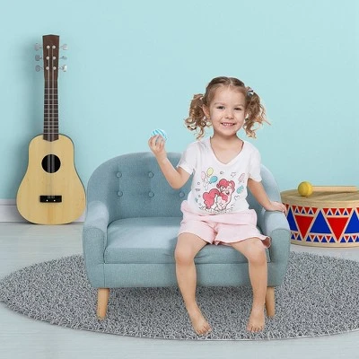 Qaba 2-Seat Kids Sofa Linen Fabric And Wooden Frame Sofa For Kids And Toddlers Ages 3-7, 11" High Seat - Image 2