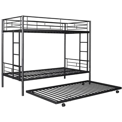 Twin Over Twin Metal Bunk Bed With Trundle Bed And Ladders-ModernLuxe - Image 8
