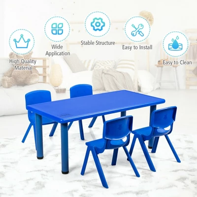 Costway Kids Plastic Rectangular Learn And Play Table Playroom Kindergarten Home Blue - Image 7