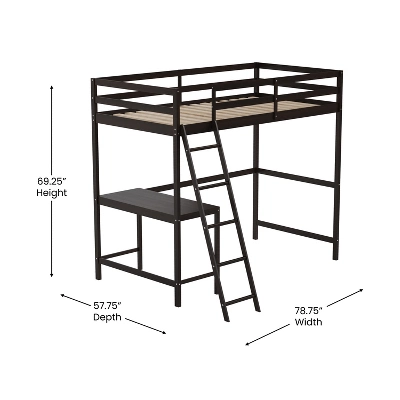 Emma And Oliver Twin Wood Loft Bed Frame With Protective Guardrails And Integrated Desk And Ladder For Use With Any 6-8" Thick Mattress - Image 6