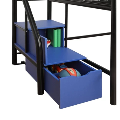 Twin Jamie Junior Loft Bed With Storage Steps Black - Room & Joy - Image 4