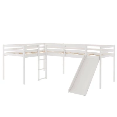 L-Shaped Twin Size Loft Bed With Ladder And Slide - ModernLuxe - Image 5