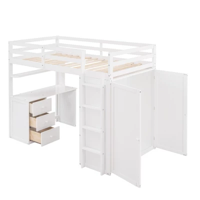 Twin Size Loft Bed With Drawers, Desk And Wardrobe-ModernLuxe - Image 5
