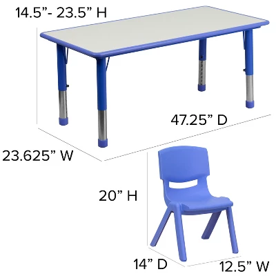 Emma And Oliver 23.625"W X 47.25"L Rectangular Plastic Height Adjustable Activity Table Set With 6 Chairs - Image 5