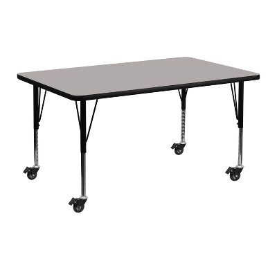 Flash Furniture Mobile 24''W X 48''L Rectangular HP Laminate Activity Table - Height Adjustable Short Legs - Image 2