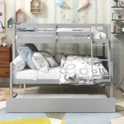 Twin Over Full Bunk Bed With Trundle Bed, Ladder And Safety Rails-ModernLuxe - Image 2