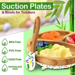 NutriChef Sparkle Bamboo Dinnerware Set With Silicone Suction For Kids