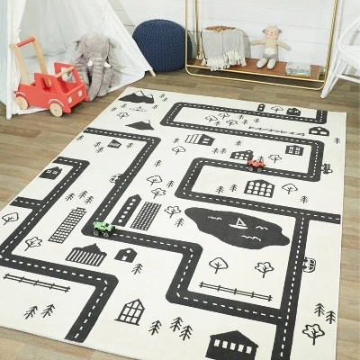 4'1"x5'6" Roadmap Black/White Rug - Balta Rugs