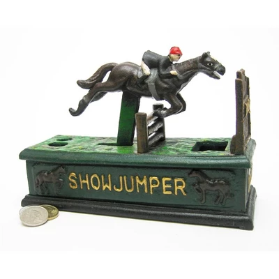 Design Toscano Equestrian Show Jumper Authentic Foundry Cast Iron Mechanical Bank