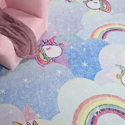Unicorn Rainbow Colorful Kids Playroom Nursery Washable Indoor Area Rug By Blue Nile Mills - Image 7