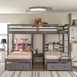 Full Over Twin & Twin Bunk Bed, Gray - ModernLuxe