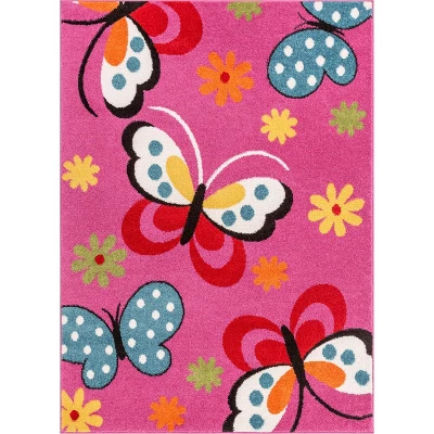 Well Woven Modern Daisy Butterflies Bright Kids Room Carpet Soft Durable Pink Area Rug - Image 8