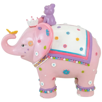 Northlight 5.75" Children's Pink Elephant With Monkey Coin Bank - Image 3