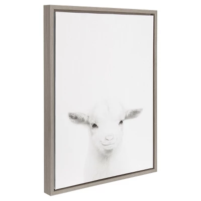 24" X 18" Baby Goat Framed Canvas Art Gray - Uniek