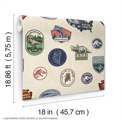 Jurassic World Badges Peel & Stick Wallpaper Beige - RoomMates